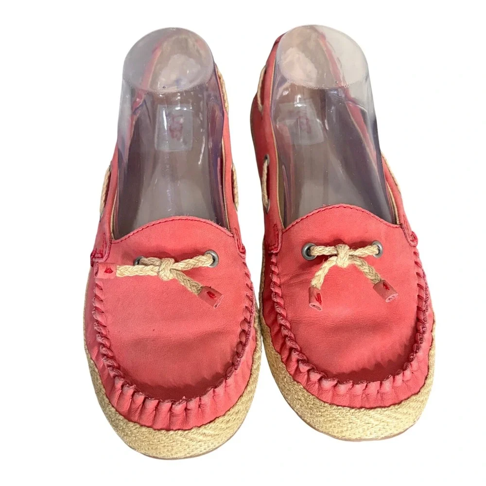 UGG Pink Espadrille Loafers Good Leather Jute Rope Moccasin Womens 9.5